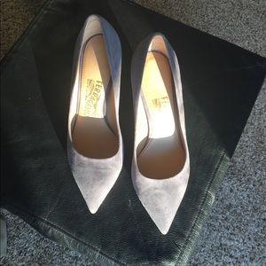Ferragamo grey suede heels